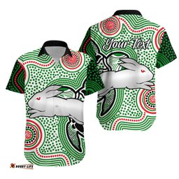 Custom Personalised Rabbitohs Indigenous Hawaiian Shirt Simple White