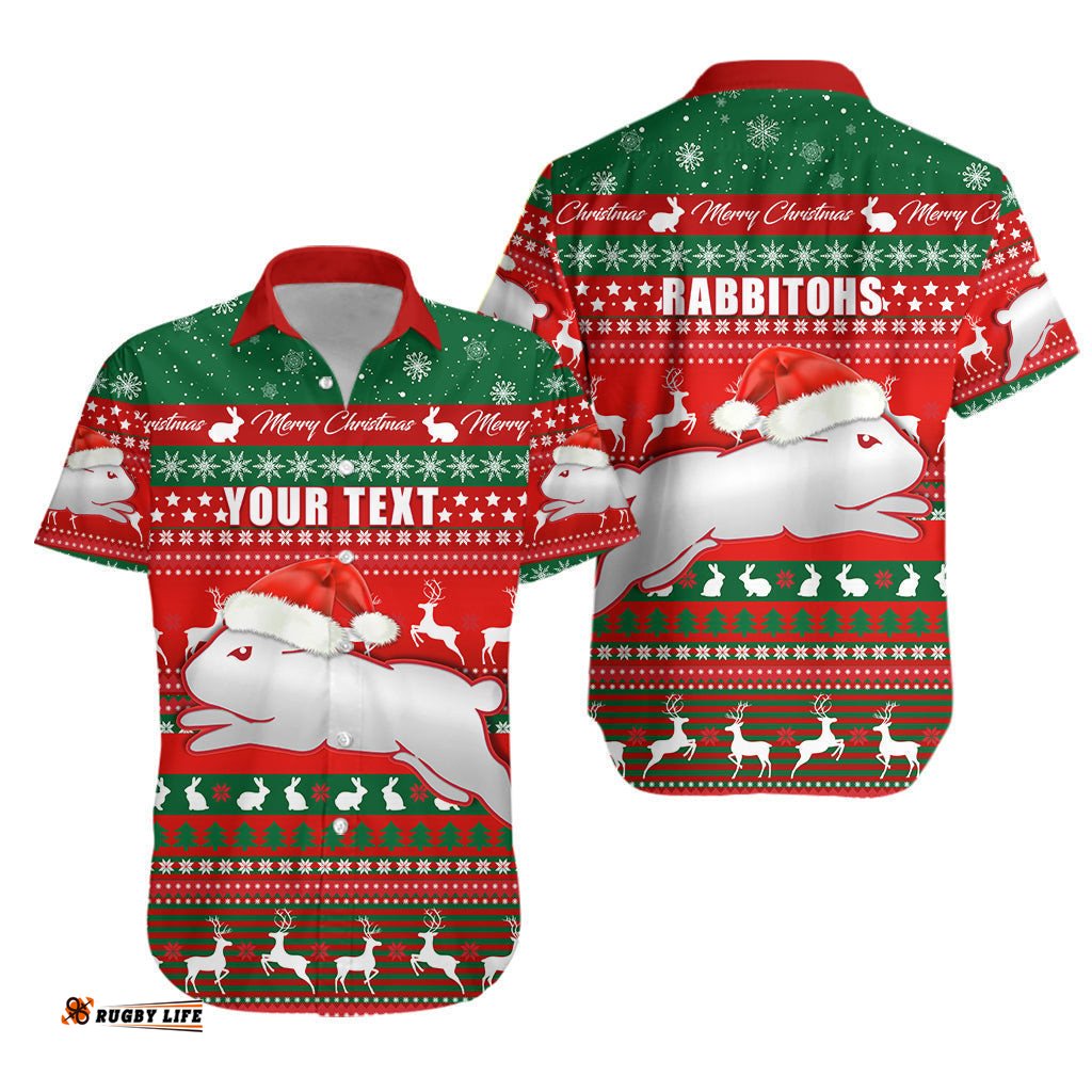 Custom Personalised Rabbitohs Christmas Hawaiian Shirt South Sydney Indigenous