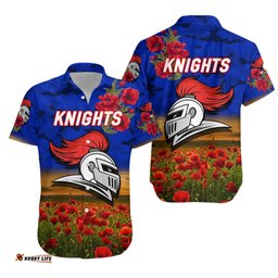 Newcastle Knights ANZAC Hawaiian Shirt Poppy Flowers Vibes
