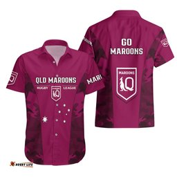 QLD Rugby Hawaiian Shirt Go Maroons Camouflage Sporty Style