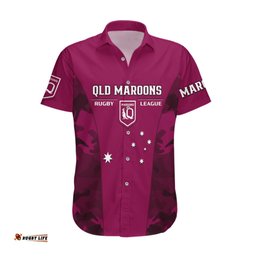 QLD Rugby Hawaiian Shirt Go Maroons Camouflage Sporty Style