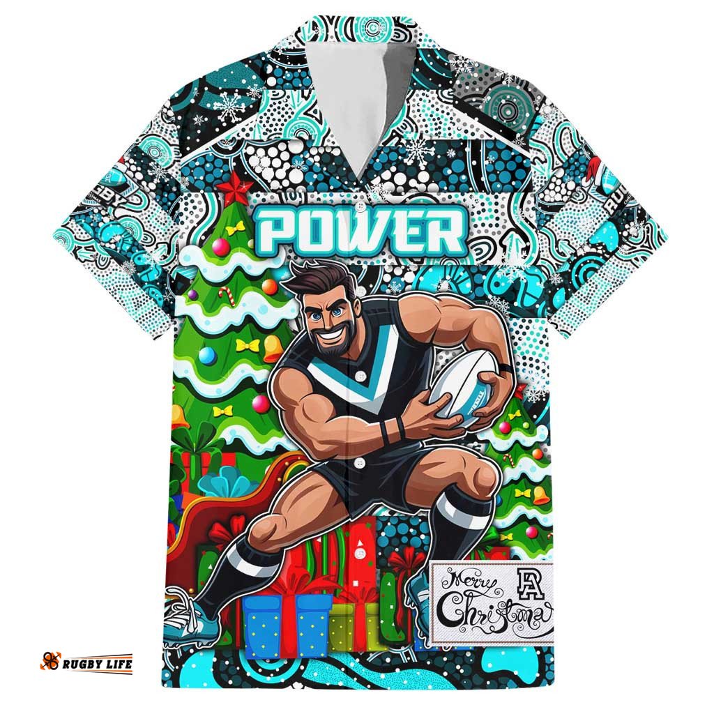 Custom Power Football Merry Christmas Hawaiian Shirt Indigenous Australian Art