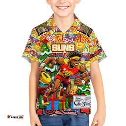 Custom Suns Football Merry Christmas Hawaiian Shirt Indigenous Australian Art