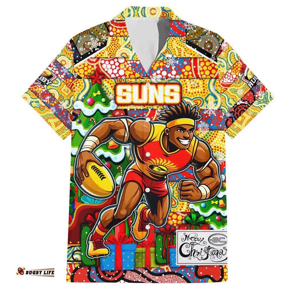 Custom Suns Football Merry Christmas Hawaiian Shirt Indigenous Australian Art