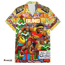 Custom Suns Football Merry Christmas Hawaiian Shirt Indigenous Australian Art