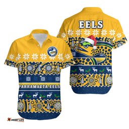 Parramatta Eels Christmas Hawaiian Shirt Parra Aboriginal Art Merry Xmas