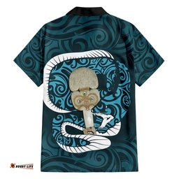 Turquoise New Zealand Eel Hawaiian Shirt Aotearoa Maori Tuna With Kotiate Weapon