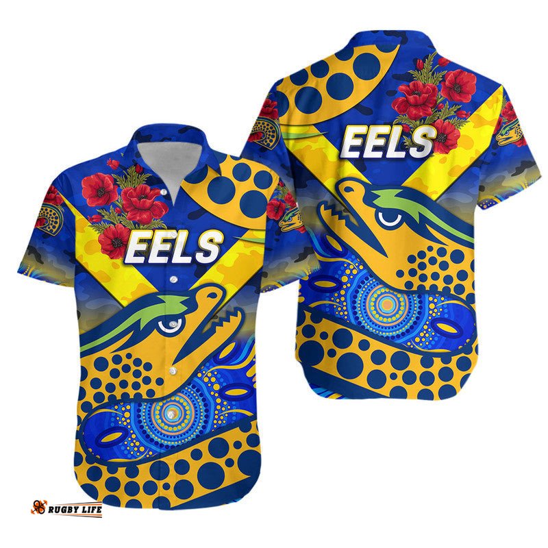 Parramatta Eels ANZAC Hawaiian Shirt Indigenous Vibes Blue