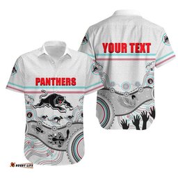 Custom Personalised Panthers Rugby Hawaiian Shirt Aboriginal White Style