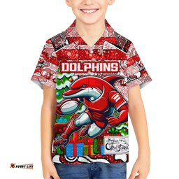 Custom Dolphins Rugby Merry Christmas Hawaiian Shirt Indigenous Australian Art