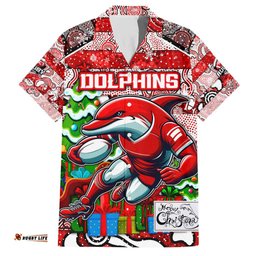 Custom Dolphins Rugby Merry Christmas Hawaiian Shirt Indigenous Australian Art