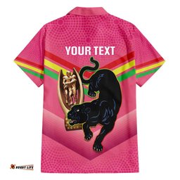 Personalised Panthers Rugby 2024 Hawaiian Shirt Mascot With Trophy Go Champions Aboriginal Art Pink