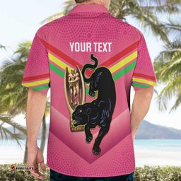 Personalised Panthers Rugby 2024 Hawaiian Shirt Mascot With Trophy Go Champions Aboriginal Art Pink