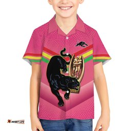 Personalised Panthers Rugby 2024 Hawaiian Shirt Mascot With Trophy Go Champions Aboriginal Art Pink