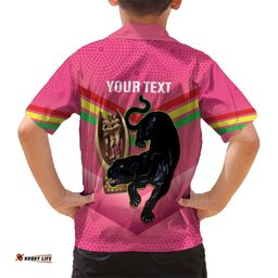 Personalised Panthers Rugby 2024 Hawaiian Shirt Mascot With Trophy Go Champions Aboriginal Art Pink