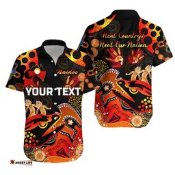 Custom Personalised Parramatta Hawaiian Shirt Eels Indigenous NAIDOC Heal Country! Heal Our Nation Black