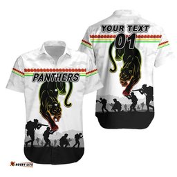 Custom Personalised Penrith Panthers ANZAC Hawaiian Shirt Simple Style White