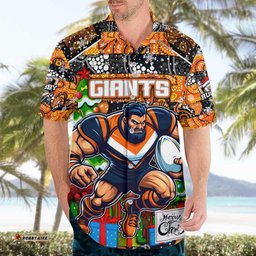Custom Giants Football Merry Christmas Hawaiian Shirt Indigenous Australian Art