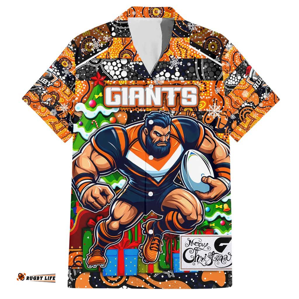 Custom Giants Football Merry Christmas Hawaiian Shirt Indigenous Australian Art