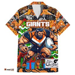 Custom Giants Football Merry Christmas Hawaiian Shirt Indigenous Australian Art