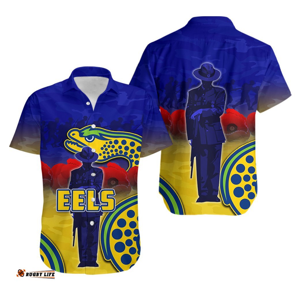 Parramatta Eels Hawaiian Shirt ANZAC Day Army Patterns