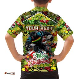 Custom Panthers Rugby Merry Christmas Hawaiian Shirt Indigenous Australian Art