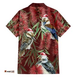Australia Christmas Hawaiian Shirt Kookaburra Santa on Red Bottlebrush