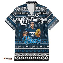 Personalized Blues Football Xmas Hawaiian Shirt Australia AFL Mascot