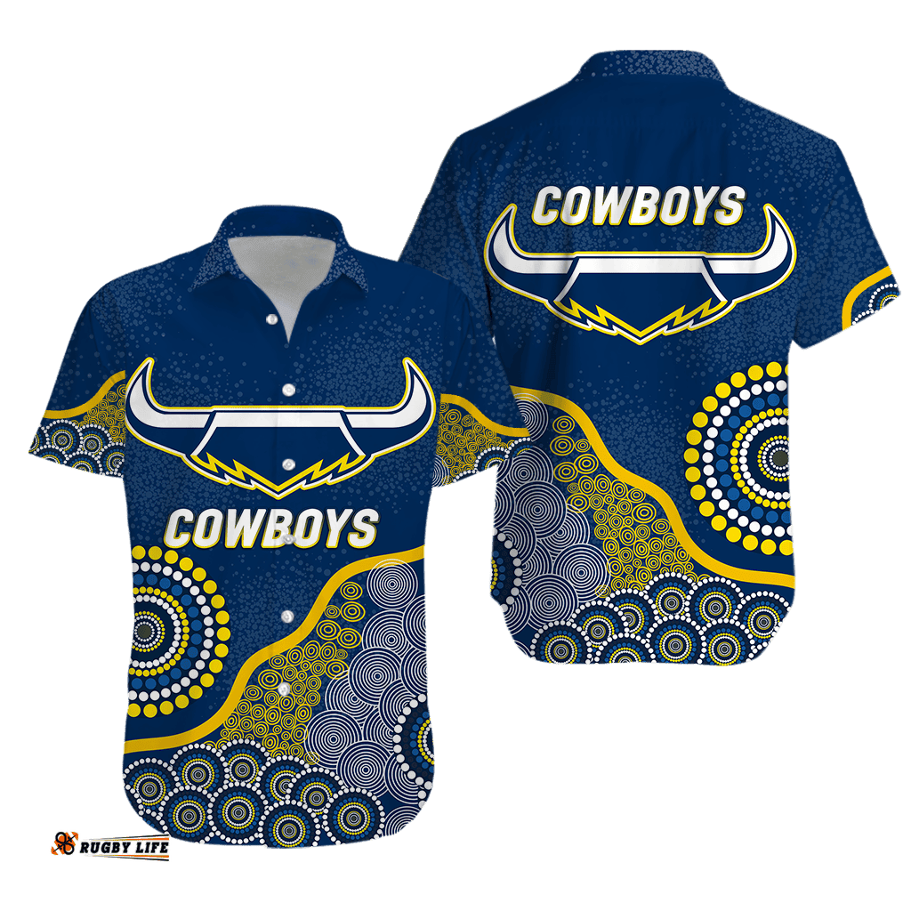 Cowboys Rugby Aboriginal Art Hawaiian Shirt