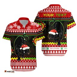 Custom Personalised Panthers Christmas Hawaiian Shirt Penrith Snow mix Indigenous