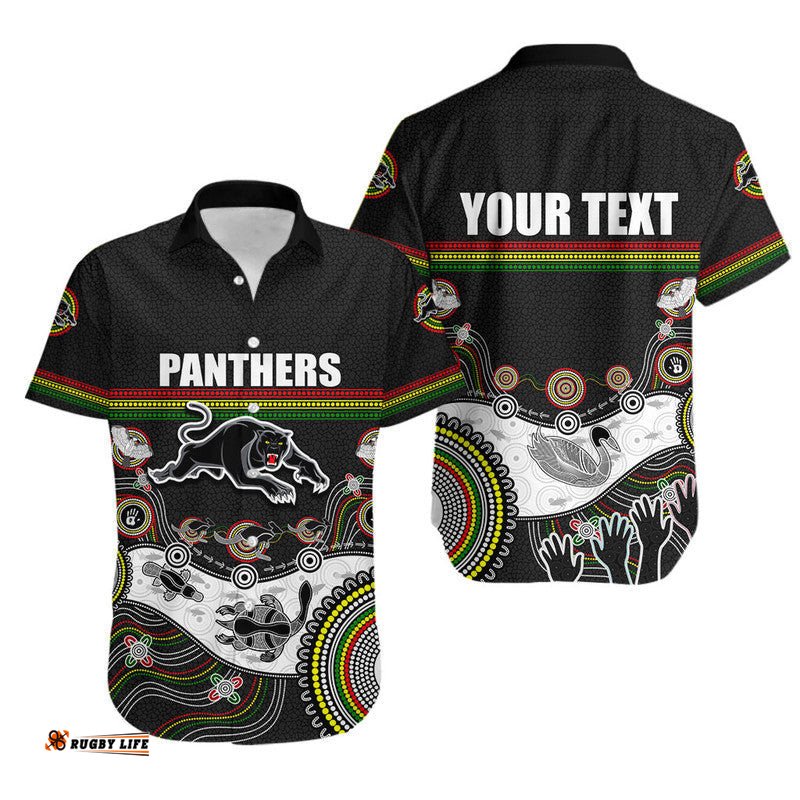 Custom Personalised Panthers Rugby Hawaiian Shirt Aboriginal Black Style