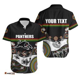 Custom Personalised Panthers Rugby Hawaiian Shirt Aboriginal Black Style