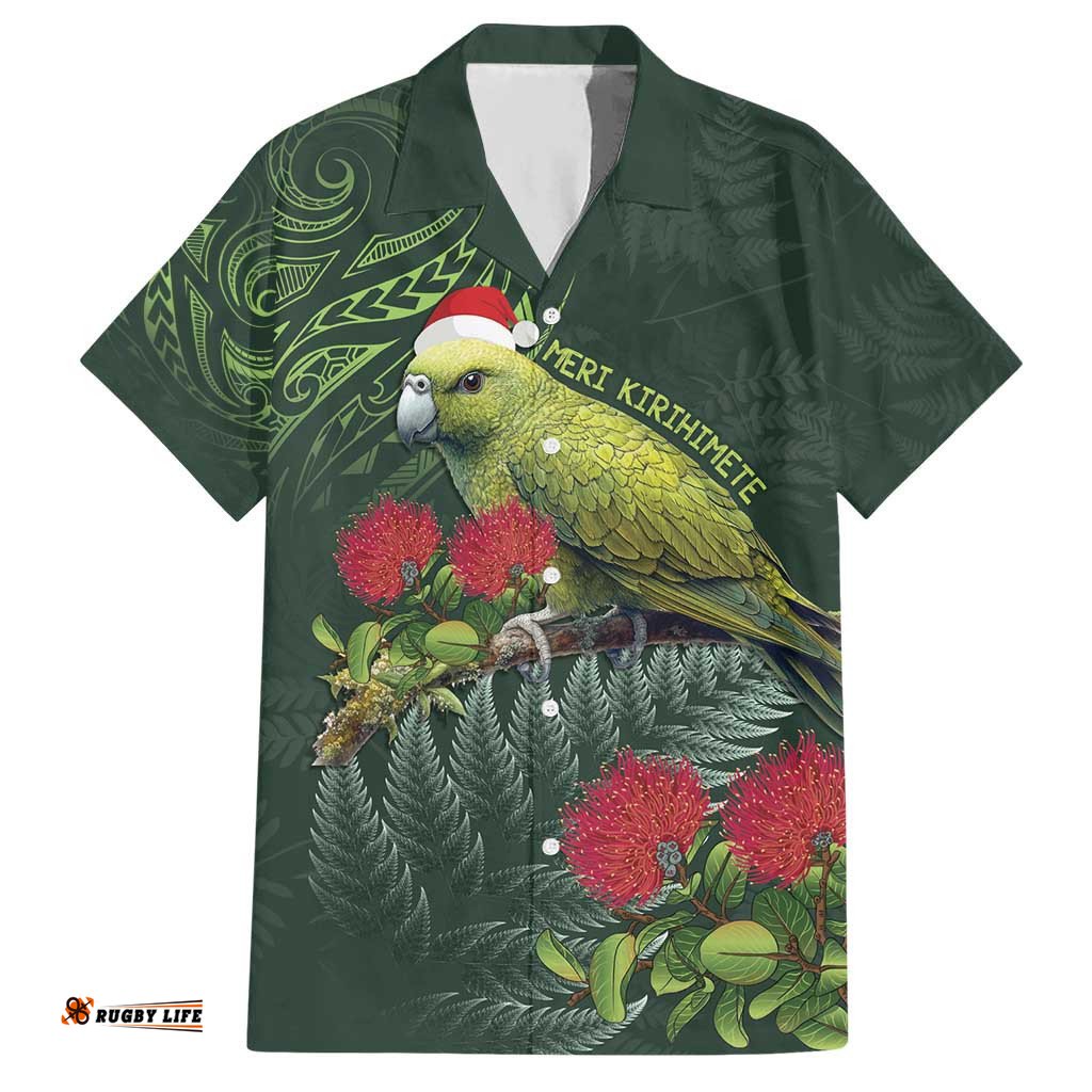 Meri Kirihimete Kakapo Hawaiian Shirt Green Silver Fern Christmas Vibe