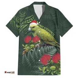 Meri Kirihimete Kakapo Hawaiian Shirt Green Silver Fern Christmas Vibe