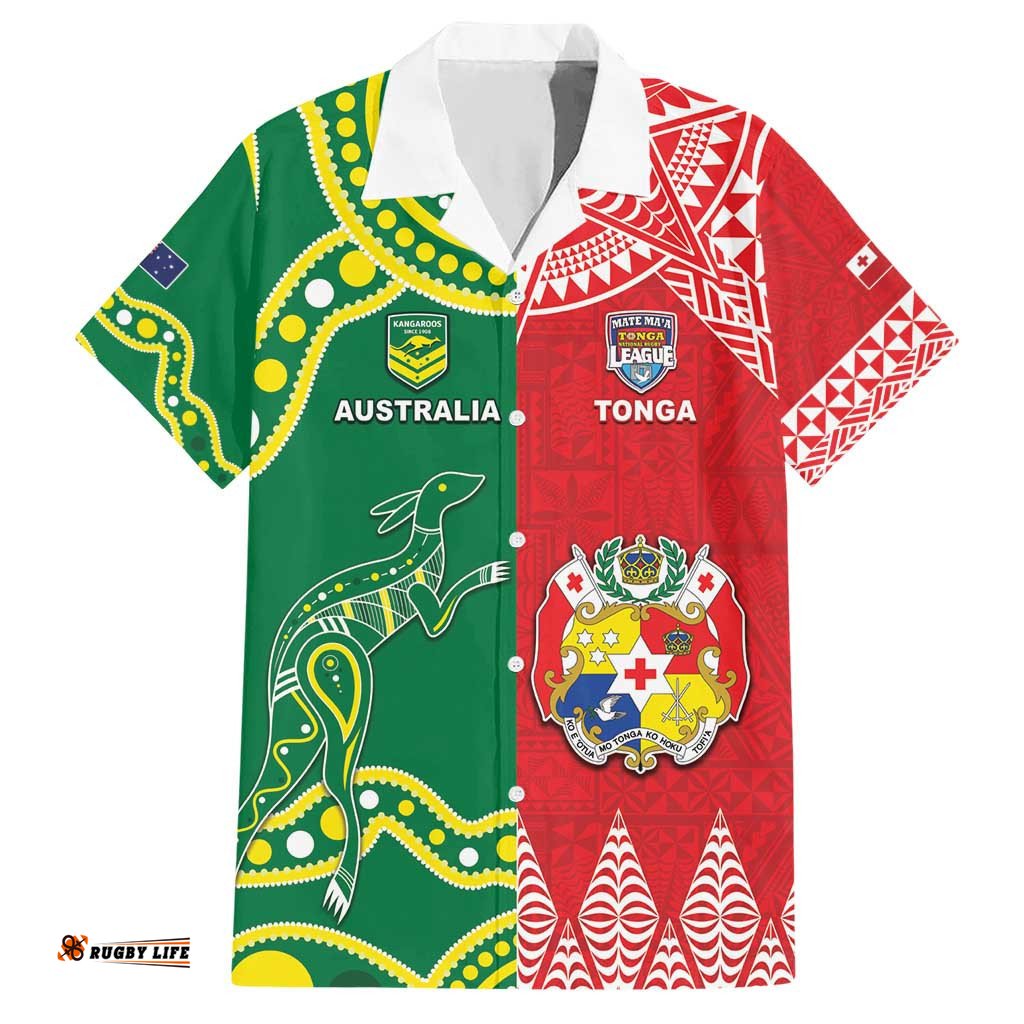 Custom Tonga XIII And Australia Kangaroos Hawaiian Shirt Mate Maa Tongan Ngatu With Aboriginal