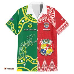 Custom Tonga XIII And Australia Kangaroos Hawaiian Shirt Mate Maa Tongan Ngatu With Aboriginal