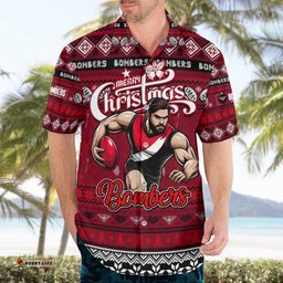 Personalized Bombers Football Xmas Hawaiian Shirt Australia AFL Mascot