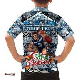 Custom Blues Football Merry Christmas Hawaiian Shirt Indigenous Australian Art