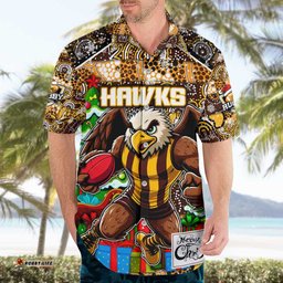 Custom Hawks Football Merry Christmas Hawaiian Shirt Indigenous Australian Art