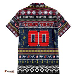 Personalized Roosters Rugby Xmas Hawaiian Shirt Australia NRL Mascot