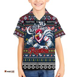 Personalized Roosters Rugby Xmas Hawaiian Shirt Australia NRL Mascot