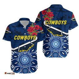 North Queensland Cowboys ANZAC Hawaiian Shirt Indigenous Vibes Blue
