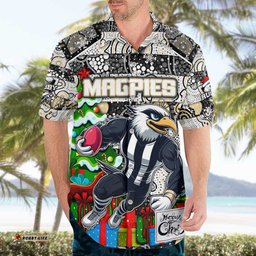 Custom Magpies Football Merry Christmas Hawaiian Shirt Indigenous Australian Art