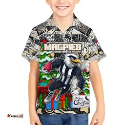 Custom Magpies Football Merry Christmas Hawaiian Shirt Indigenous Australian Art
