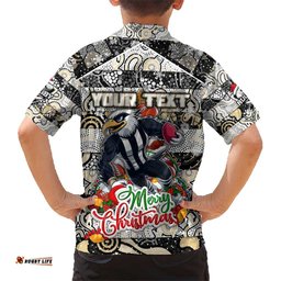 Custom Magpies Football Merry Christmas Hawaiian Shirt Indigenous Australian Art