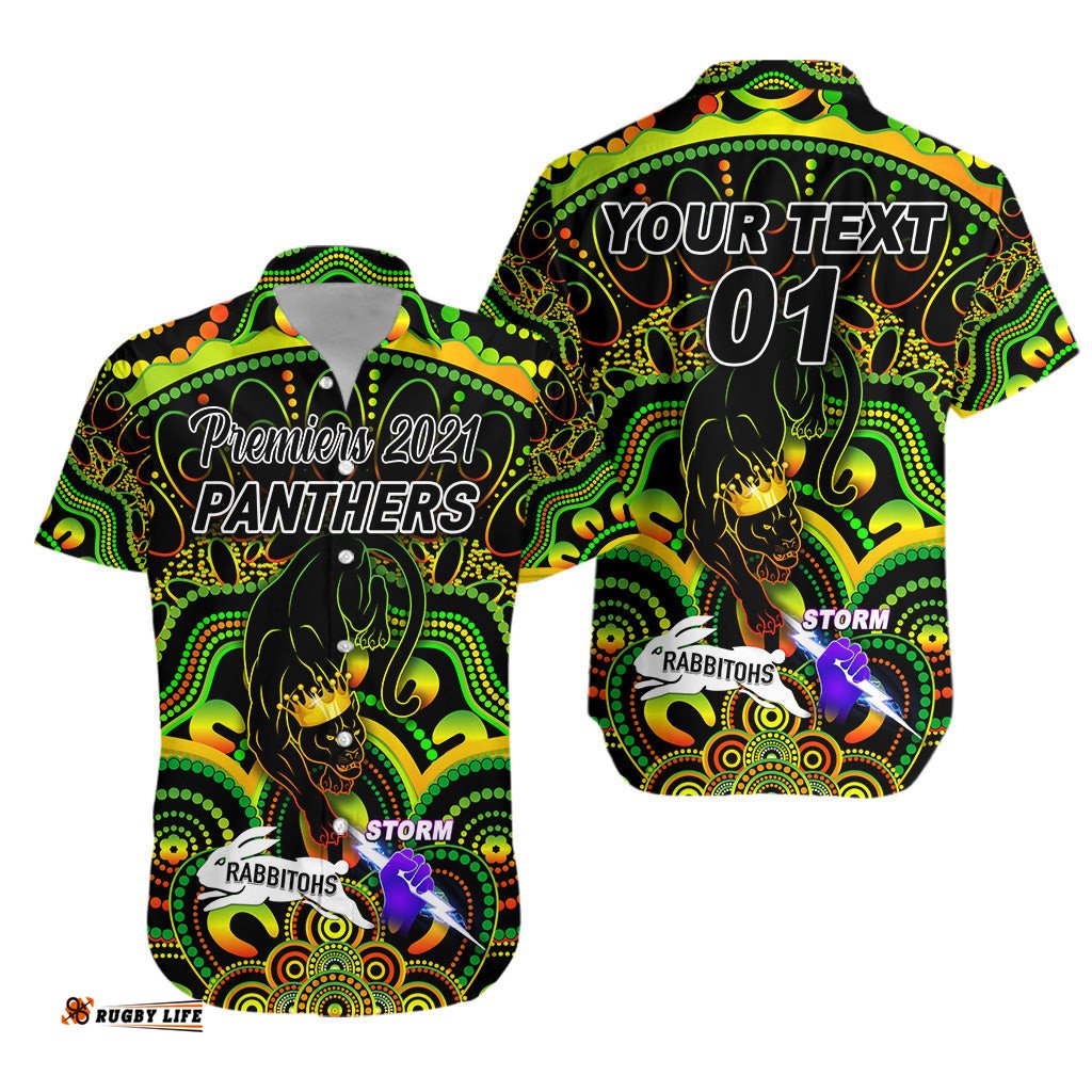 Custom Personalised Penrith Panthers Hawaiian Shirt Indigenous Premiers The King, Custom Text And Number