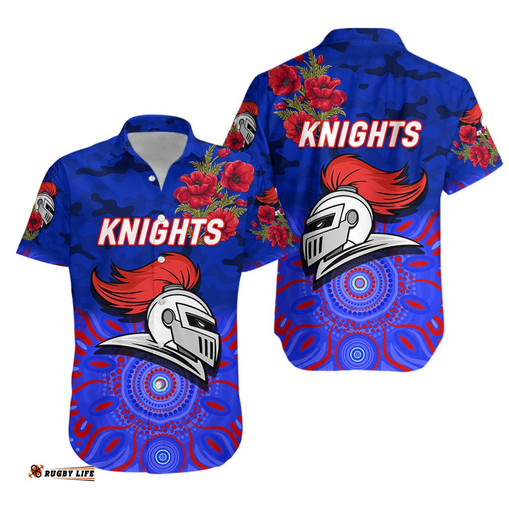 Newcastle Knights ANZAC Hawaiian Shirt Indigenous Vibes
