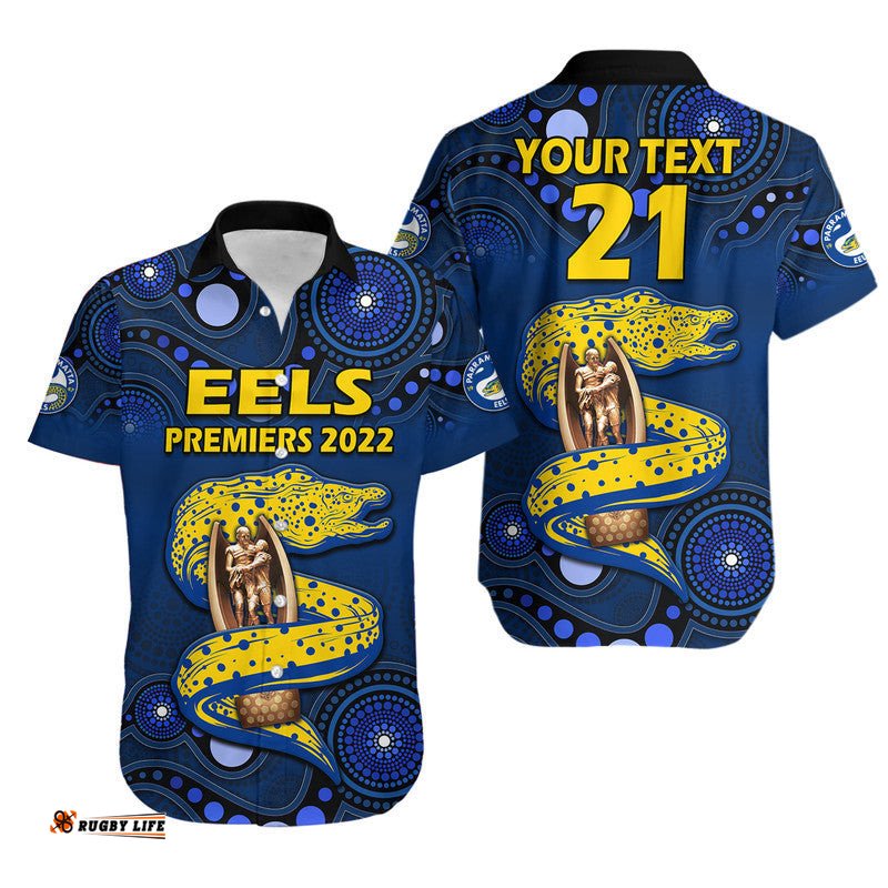 Custom Personalised Parramatta Eels Rugby Premiers Hawaiian Shirt Eels Champion Aboriginal Dot Blue Style