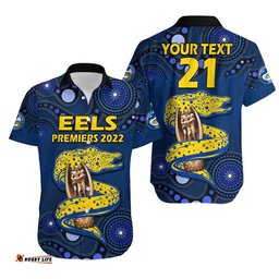 Custom Personalised Parramatta Eels Rugby Premiers Hawaiian Shirt Eels Champion Aboriginal Dot Blue Style