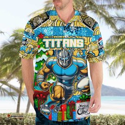 Custom Titans Rugby Merry Christmas Hawaiian Shirt Indigenous Australian Art
